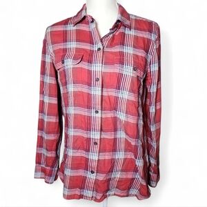 Madewell Women's Red‎ Plaid Ex-Boyfriend Button Down Shirt Size Small